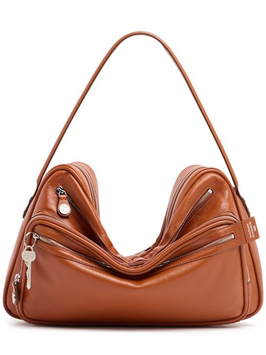Acne Studios: Medium Camero leather shoulder bag - Cognac Brown - women_0 | Luisa Via Roma