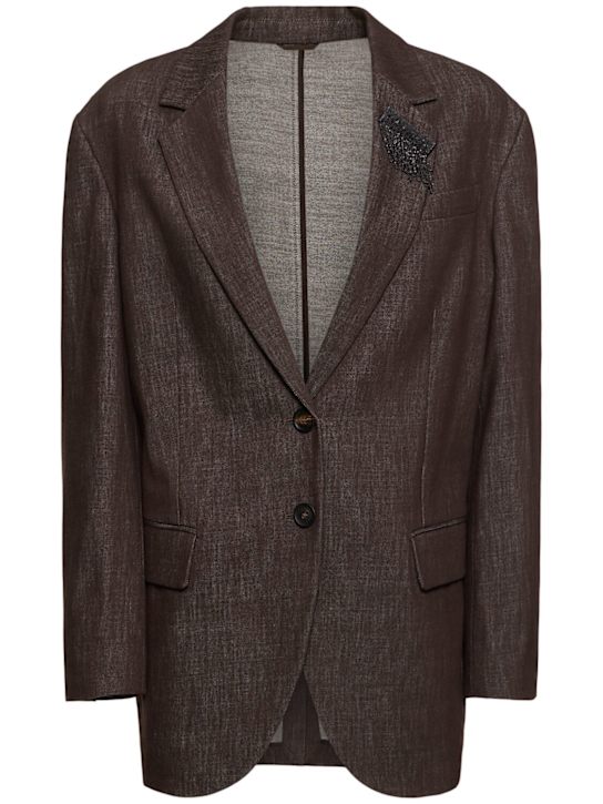 Brunello Cucinelli: Cotton suit-type blazer - Brown - women_0 | Luisa Via Roma