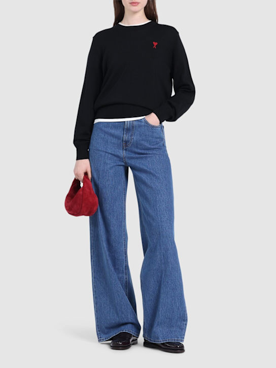 AMI Paris: Red Ami De Coeur wool crewneck sweater - women_1 | Luisa Via Roma