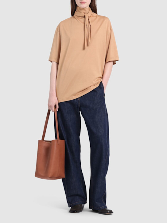 Lemaire: Cotton t-shirt w/ scarf - Beige - women_1 | Luisa Via Roma