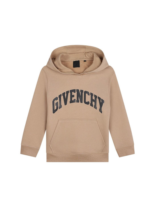 Givenchy: Felpa in misto cotone con cappuccio - Beige - kids-girls_0 | Luisa Via Roma