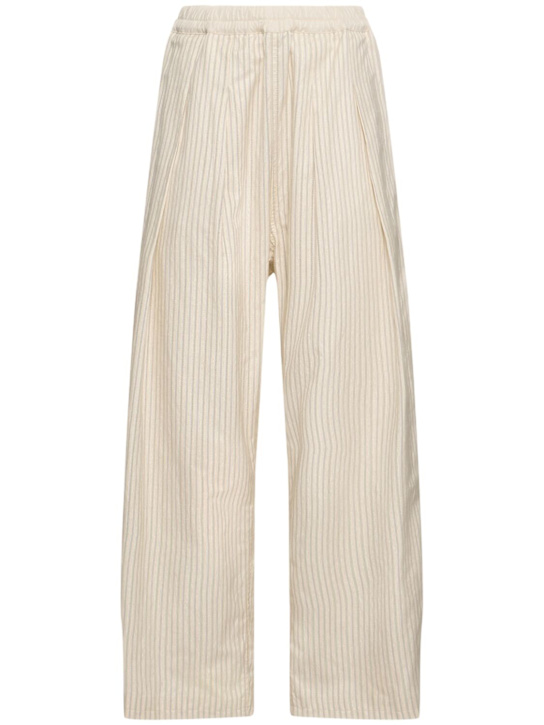 Maison Margiela: Pinstripe cotton blend twill pants - Ecru - women_0 | Luisa Via Roma