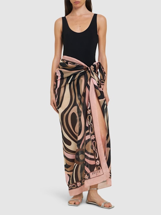 Pucci: 印花迷你围裹式半身裙 - 黑色/裸色 - women_1 | Luisa Via Roma
