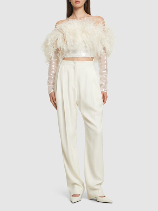 David Koma: Top con paillettes e piume - Bianco - women_1 | Luisa Via Roma