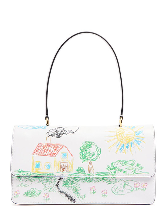 Moschino: Metal Plaque embroidered leather bag - women_0 | Luisa Via Roma