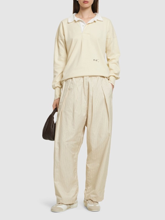 Maison Margiela: Pinstripe cotton blend twill pants - Ecru - women_1 | Luisa Via Roma