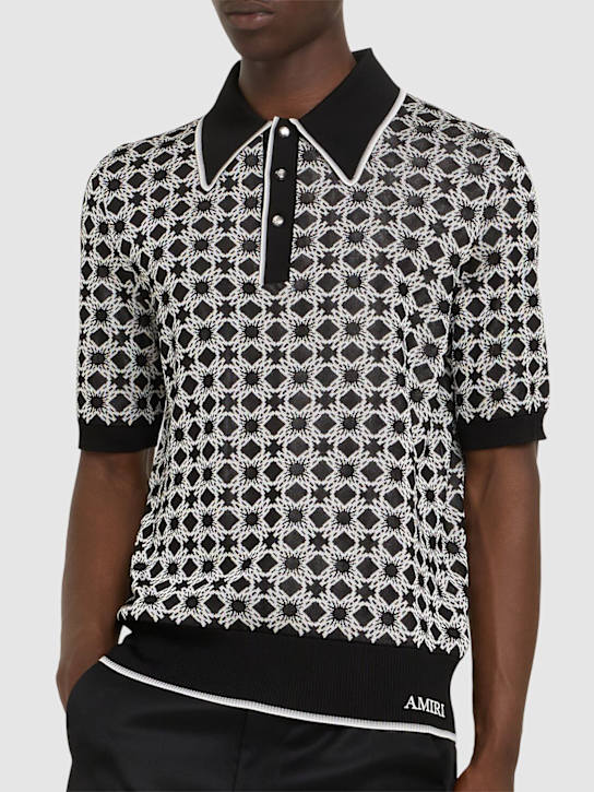 Amiri: MA Quad print viscose polo - Black/White - men_2 | Luisa Via Roma