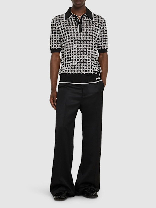 Amiri: MA Quad print viscose polo - Black/White - men_1 | Luisa Via Roma
