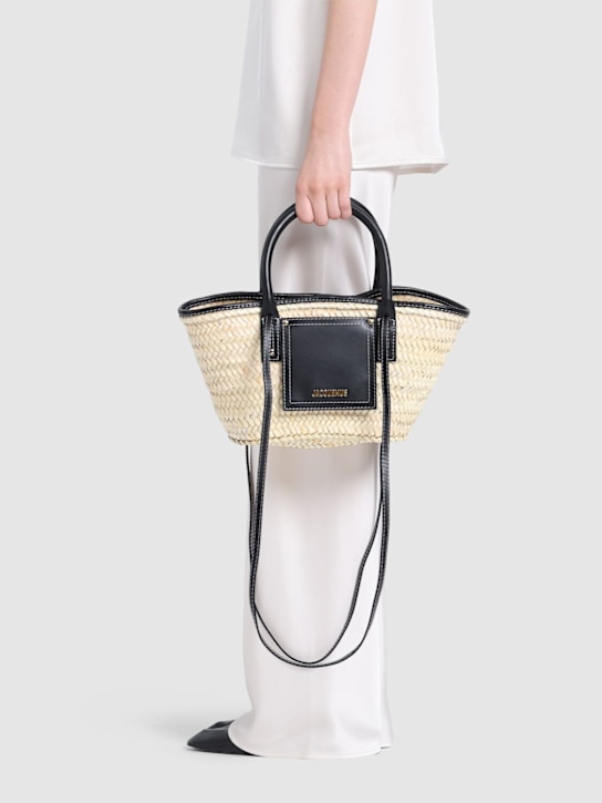 Jacquemus: Le Petit Panier Soli raffia leather bag - women_1 | Luisa Via Roma