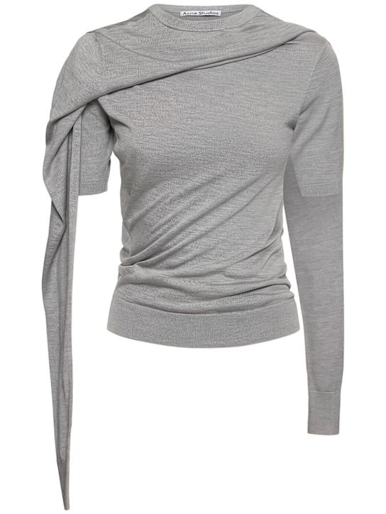Acne Studios: Klowd deconstructed silk knit top - Açık Gri - women_0 | Luisa Via Roma