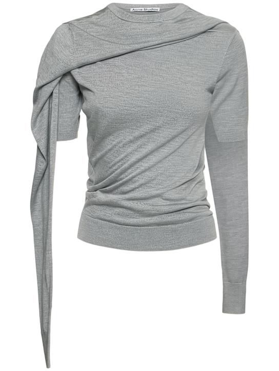 Acne Studios: Klowd deconstructed silk knit top - Light Grey - women_0 | Luisa Via Roma