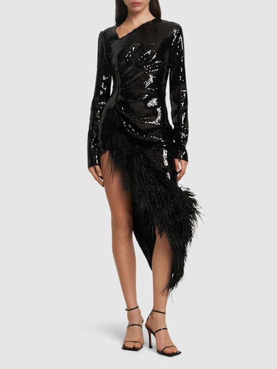 David Koma: Vestito asimmetrico / piume - Nero - women_1 | Luisa Via Roma
