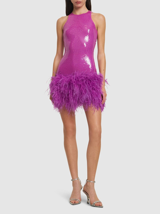 David Koma: Vestito con paillettes e piume - Viola - women_1 | Luisa Via Roma