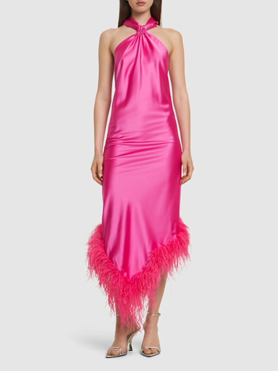 Giuseppe Di Morabito: Satin midi dress w/feathers - Hot Pink - women_1 | Luisa Via Roma