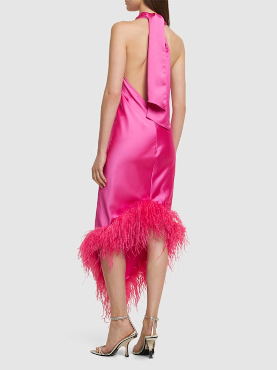 Giuseppe Di Morabito: Satin midi dress w/feathers - Hot Pink - women_2 | Luisa Via Roma