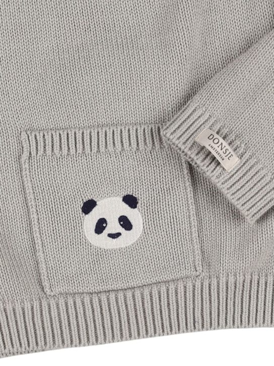 Donsje: Panda embroidered cotton knit sweater - Grey - kids-boys_1 | Luisa Via Roma