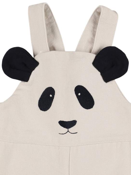 Donsje: Panda appliqué cotton overalls - Beige - kids-boys_1 | Luisa Via Roma