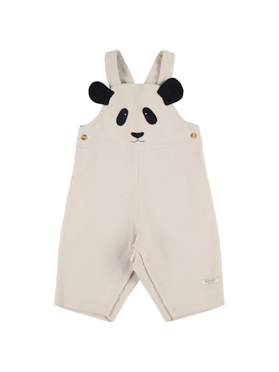 Donsje: Panda appliqué cotton overalls - Beige - kids-boys_0 | Luisa Via Roma