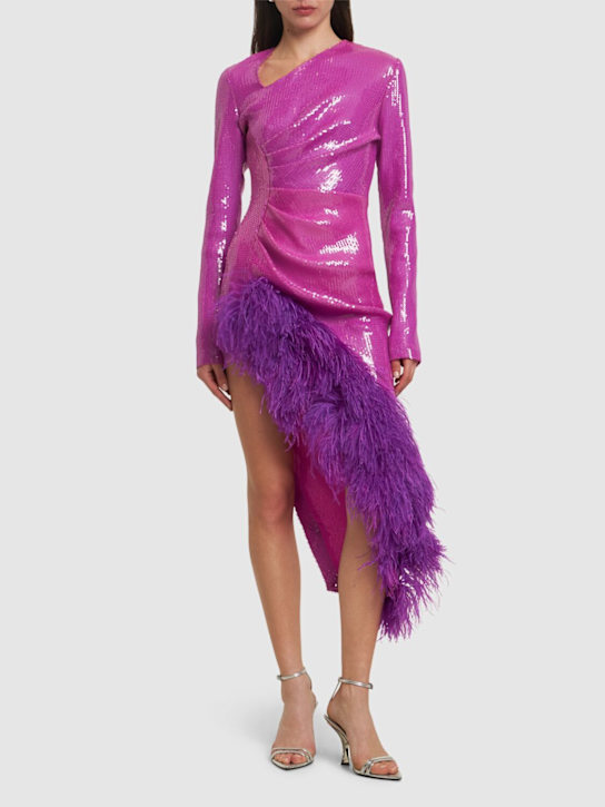 David Koma: Vestito asimmetrico / piume - Viola - women_1 | Luisa Via Roma