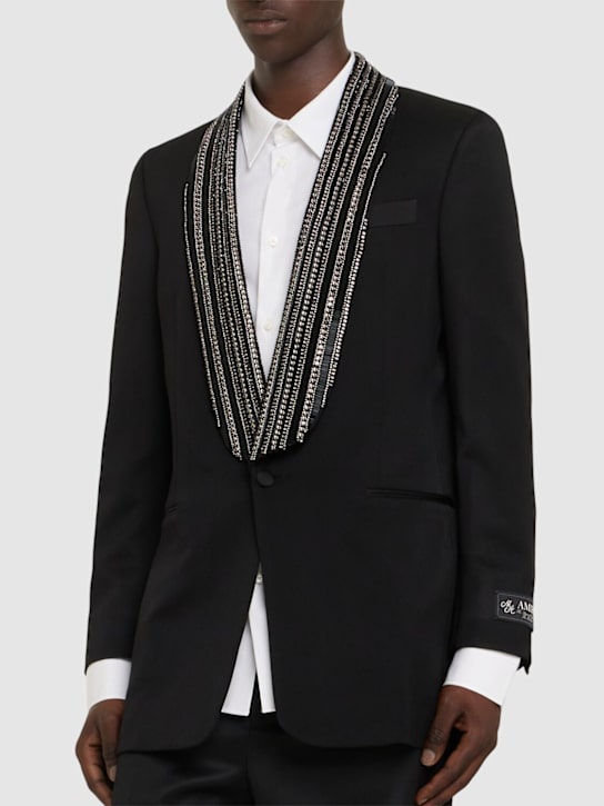 Amiri: Embellished shawl collar wool blazer - Black - men_2 | Luisa Via Roma