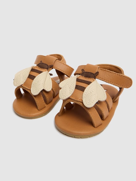 Donsje: Sandali in pelle con patch - Marrone Chiaro - kids-girls_1 | Luisa Via Roma