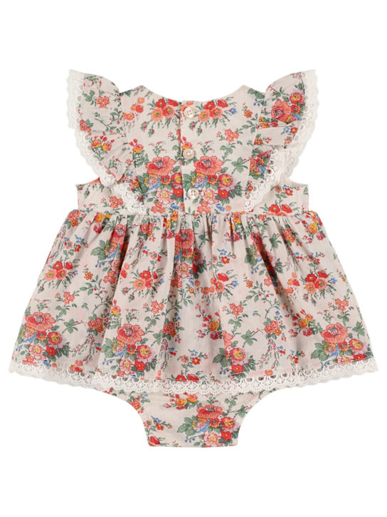 Louise Misha: フラワープリントのコットンガーゼワンピース - ホワイト/マルチ - kids-girls_0 | Luisa Via Roma