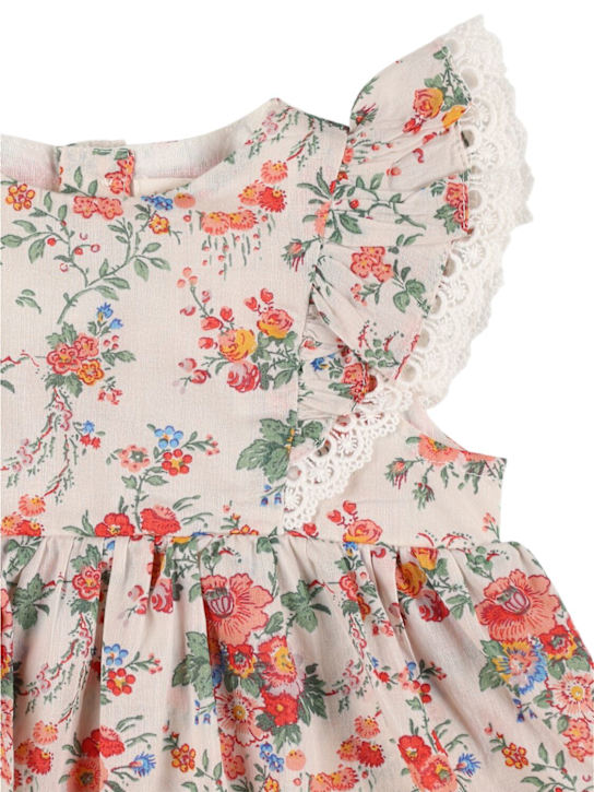 Louise Misha: フラワープリントのコットンガーゼワンピース - ホワイト/マルチ - kids-girls_1 | Luisa Via Roma