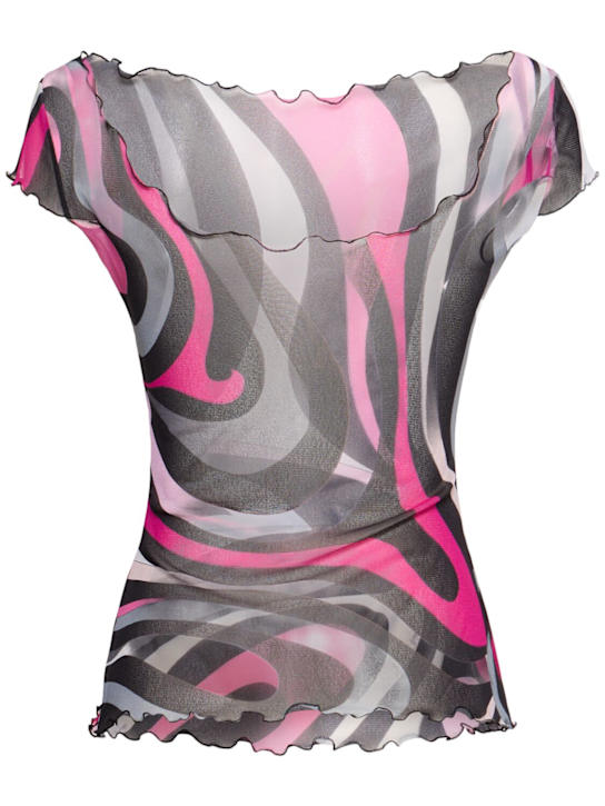 Pucci: 印花薄纱上衣 - 黑色/桃红色 - women_3 | Luisa Via Roma