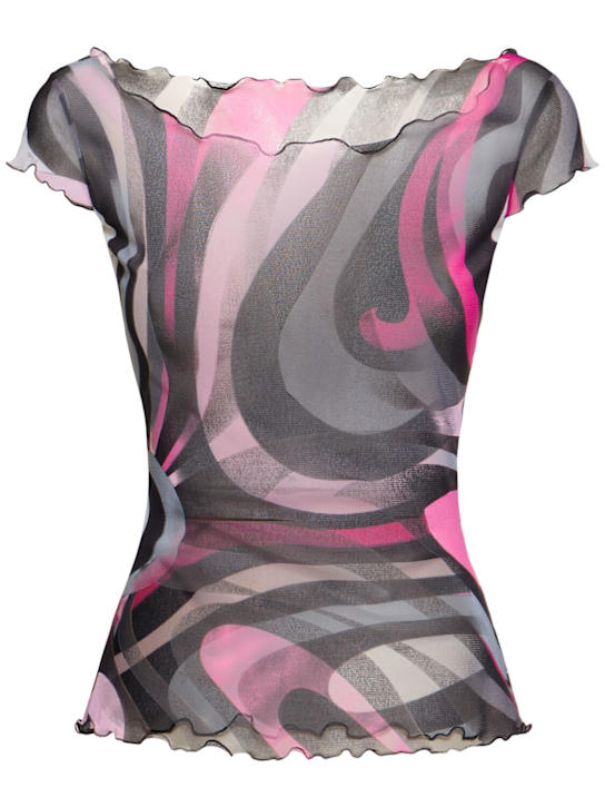 Pucci: 印花薄纱上衣 - 黑色/桃红色 - women_0 | Luisa Via Roma