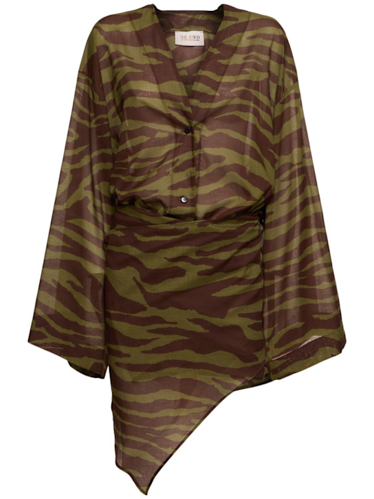 The Attico: Zebra print muslin mini dress - Green/Brown - women_0 | Luisa Via Roma