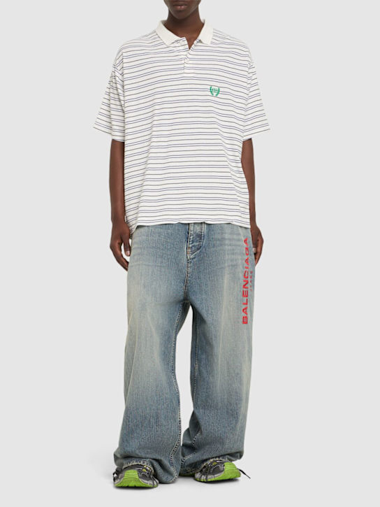 Balenciaga: Polo Laurel in cotone - Bianco/Blu - men_1 | Luisa Via Roma