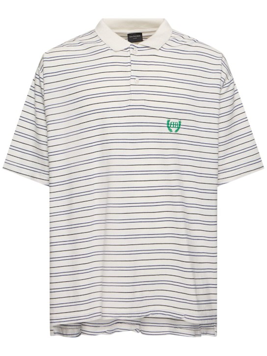 Balenciaga: Polo Laurel in cotone - Bianco/Blu - men_0 | Luisa Via Roma