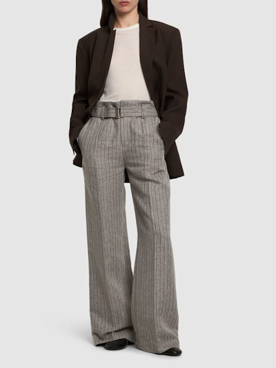 Brunello Cucinelli: Linen blend straight pants - Brown/Multi - women_1 | Luisa Via Roma