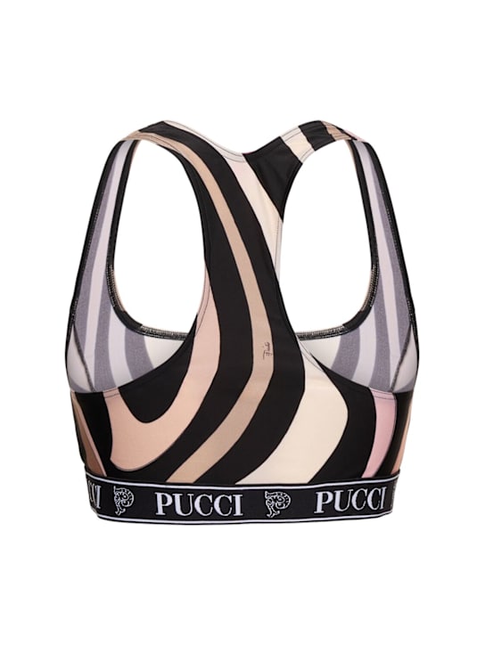 Pucci: 印花莱卡logo文胸式上衣 - 黑色/裸色 - women_3 | Luisa Via Roma