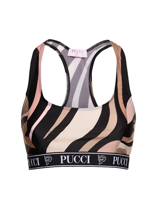 Pucci: 印花莱卡logo文胸式上衣 - 黑色/裸色 - women_0 | Luisa Via Roma