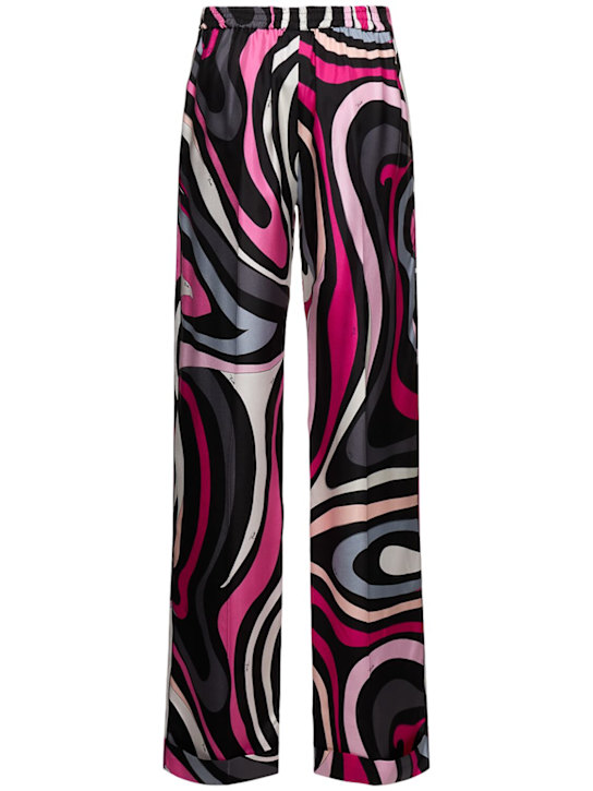 Pucci: 印花真丝斜纹阔腿裤 - 黑色/桃红色 - women_3 | Luisa Via Roma