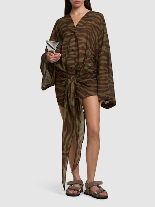 The Attico: Zebra print muslin mini dress - Green/Brown - women_1 | Luisa Via Roma