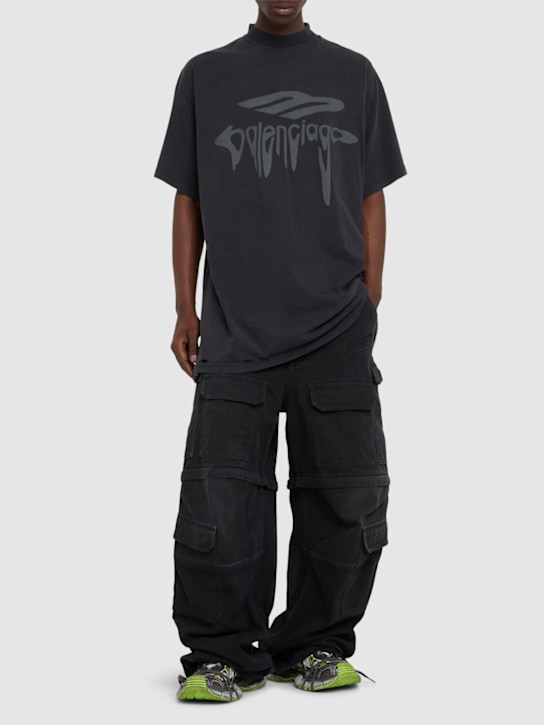 Balenciaga: 3D liquified effect cotton t-shirt - Washed Black - men_1 | Luisa Via Roma