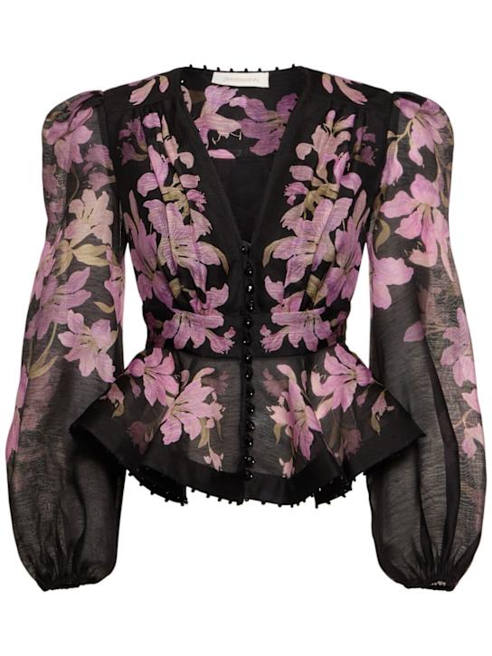 Zimmermann: Dawning beaded linen v-neck shirt - women_0 | Luisa Via Roma