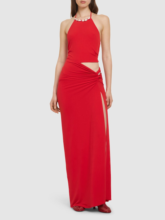 Orchid jersey knot long skirt w/ pearl - Thumbnail 2