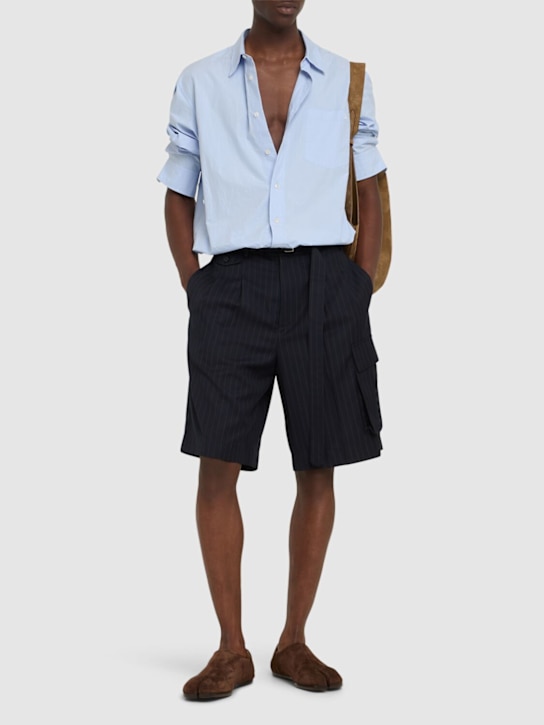 Dunst: Belted multi pocket poly blend shorts - Navy - men_1 | Luisa Via Roma