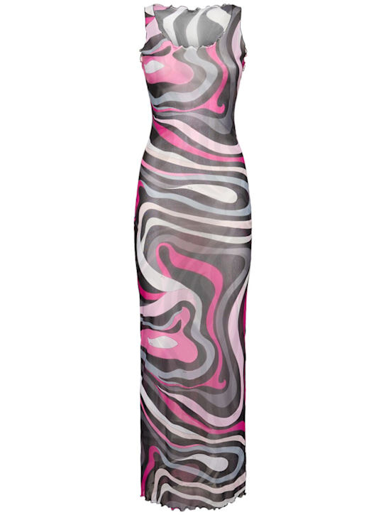 Pucci: 印花薄纱长款连衣裙 - 黑色/桃红色 - women_0 | Luisa Via Roma