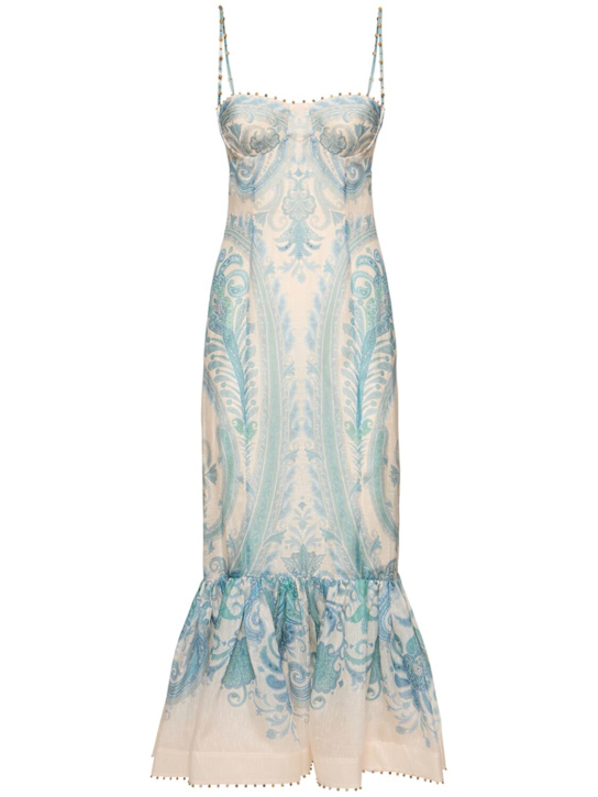 Zimmermann: Illuminate printed linen & silk gown - Blue/Multi - women_0 | Luisa Via Roma