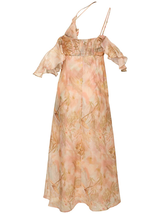 Zimmermann: Illuminate silk & linen slip dress - Pink/Multi - women_3 | Luisa Via Roma