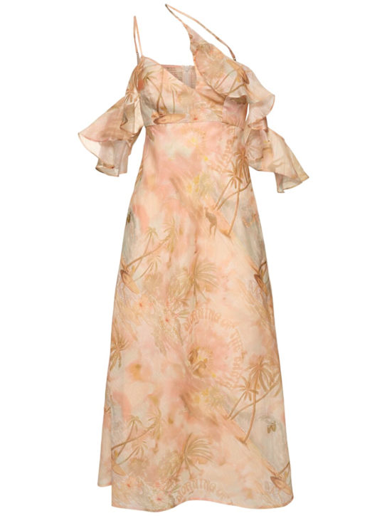 Zimmermann: Illuminate silk & linen slip dress - Pink/Multi - women_0 | Luisa Via Roma