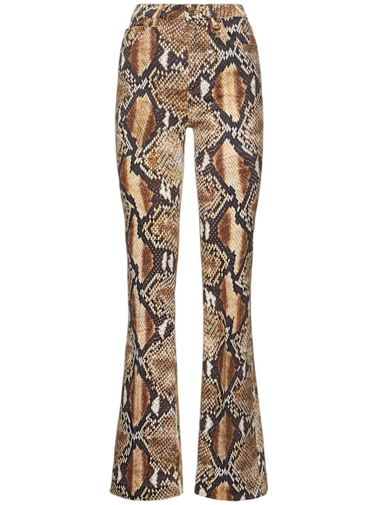 Printed stretch denim straight pants