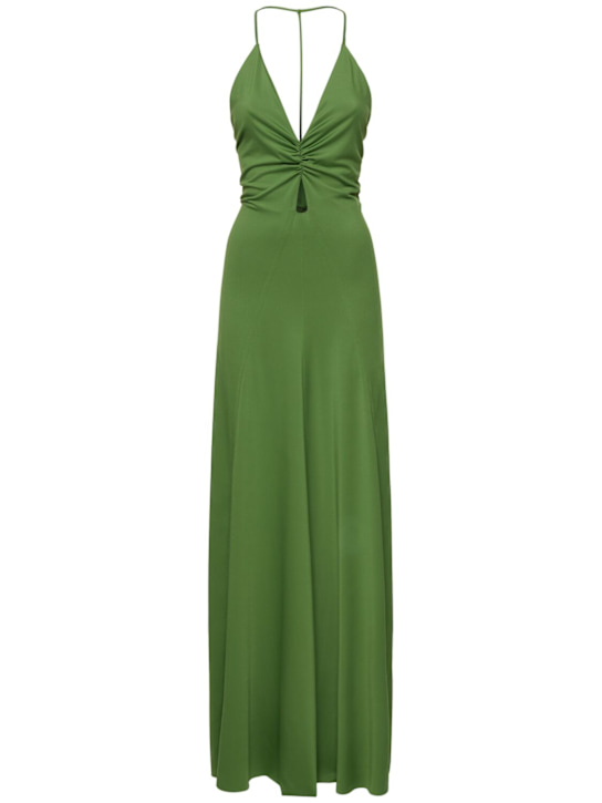 Victoria Beckham: Langes Kleid mit V-Ausschnitt und Rüschen - Grün - women_0 | Luisa Via Roma