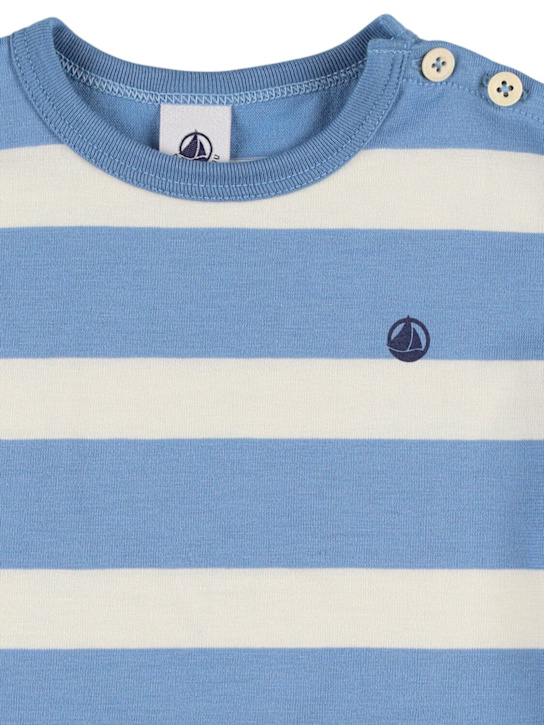 Petit Bateau: Camiseta de jersey de algodón a rayas - Blanco/Azul Claro - kids-boys_1 | Luisa Via Roma