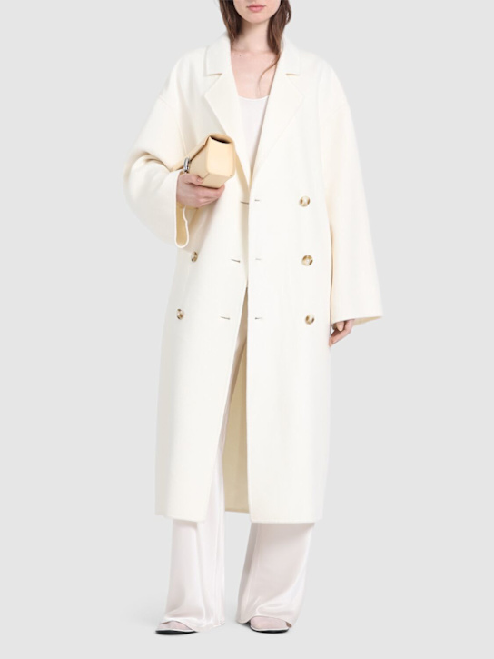 Loulou Studio: Borneo double breast wool long coat - Ivory - women_1 | Luisa Via Roma