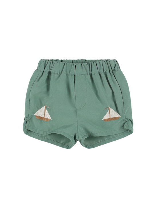 Donsje: Boat print nylon swim shorts - Light Green - kids-boys_0 | Luisa Via Roma